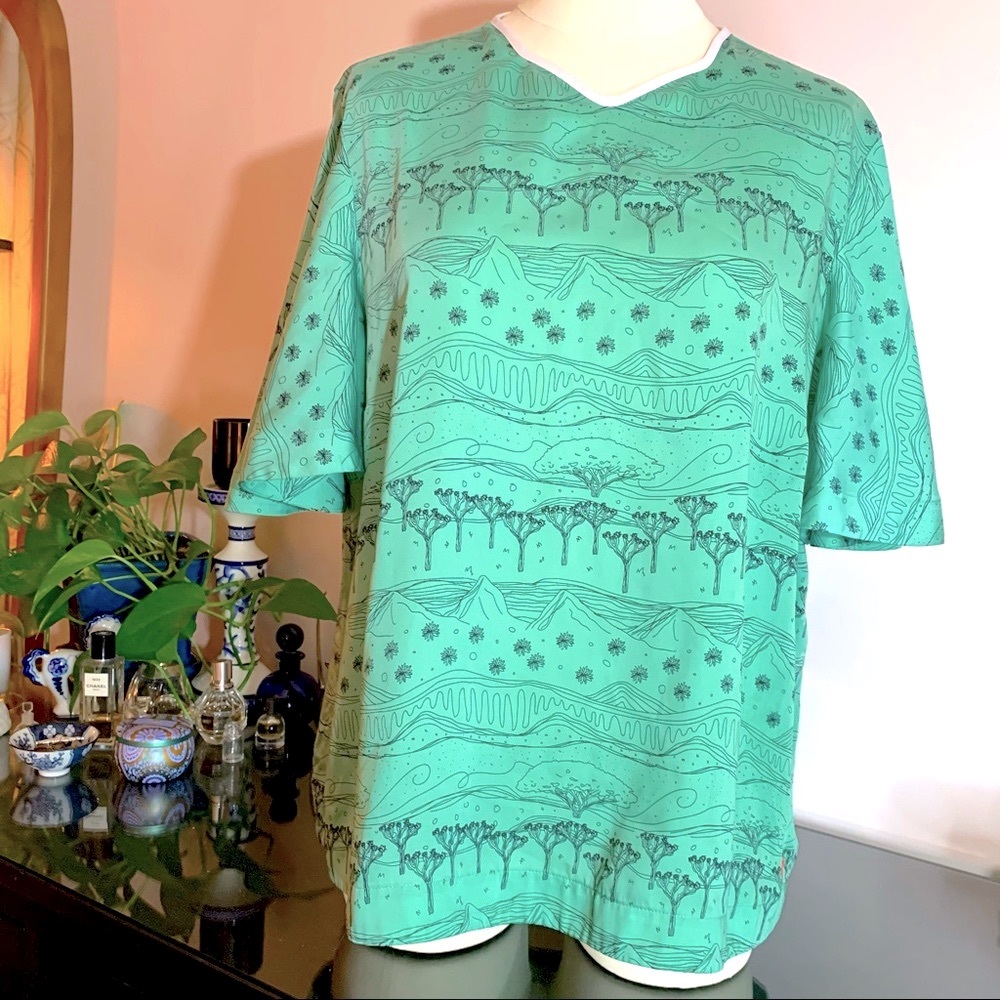 Mint silky top featuring trees and mountains top and secret  heart